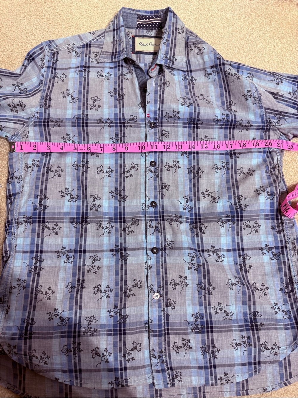 Robert Graham Long Sleeve Button Down Shirt Mens M Blue Floral Plaid - Picture 6 of 9